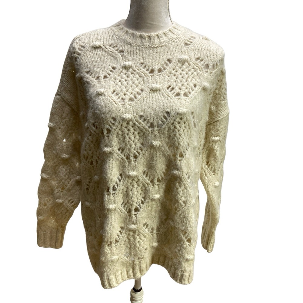 American Eagle Oversized Chunky Knit Sweater Cream S Open Knit Lagenlook Boho‎
